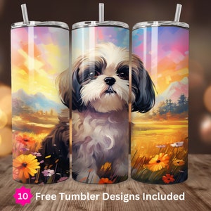 Shih Tzu Dog Tumbler Wrap 20oz Skinny Tumbler Sublimation Design Digital Download Only 20oz Straight Tumbler Dog Mom Cute Dog Lover PNG