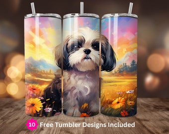 Vaso para perro Shih Tzu de 20 oz, diseño de sublimación, delgado, solo descarga digital, vaso recto de 20 oz, mamá perruna, adorable amante de los perros, PNG