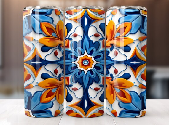 Mediterranean Tile Tumbler 20oz Skinny Tumbler Sublimation Design