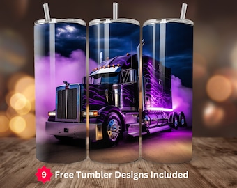 Big Rig Semi Truck Tumbler Wrap 3D 20oz Straight  Sublimation Design Digital Download ONLY Trucker 20oz Skinny Tumbler Wrap Truck Driver PNG