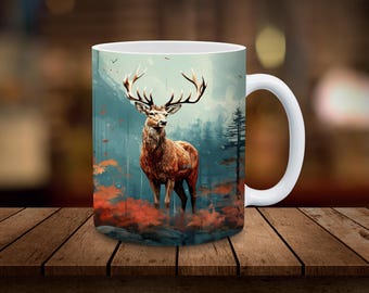 Fall Deer Mug Wrap 11oz, 15oz Mug Sublimation Wrap Digital Download ONLY Coffee Cup Tea Cup Wrap PNG Fall Forest Deer Mug Wrap Hunter Gift