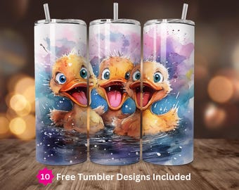 3 Crazy Duck Friends Tumbler Wrap 20oz Skinny Tumbler Sublimation Design Silly Farm Animal Digital Download ONLY 20 oz Straight Tumbler PNG