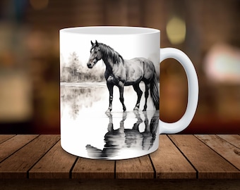 Horse Reflection in Water Mug Wrap 11oz, 15oz Mug Sublimation Wrap Instant Digital Download ONLY Coffee Cup Tea Cup Wrap PNG Horse Mug Gift