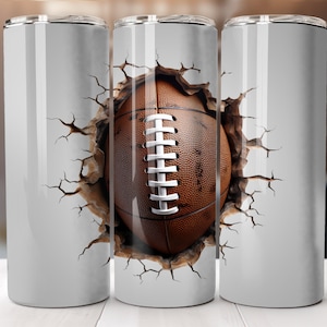 3D Football Breaking Wall Tumbler Wrap 20oz Skinny Sublimation Design Digital Download ONLY 20oz Straight Tumbler Design Football Season
