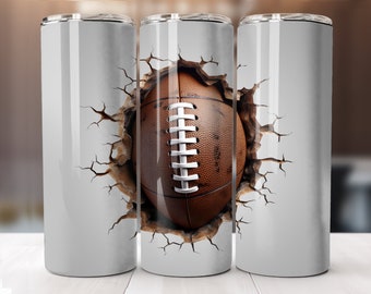 3D Football Breaking Wall Tumbler Wrap 20oz Skinny Sublimation Design Digital Download ONLY 20oz Straight Tumbler Design Football Season