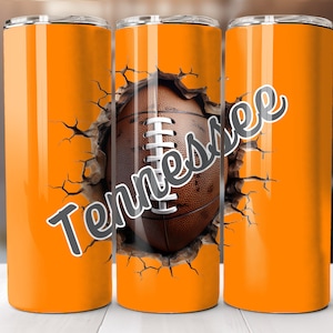 3D Tennessee Football Tumbler Wrap Break Through 20oz Skinny Sublimation Design Digital Download ONLY 20oz Straight Wrap PNG Football Season