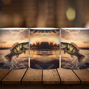 Bass Fish Mug Wrap 11oz, 15oz Mug Sublimation Wrap Digital Download ONLY Coffee Cup Tea Cup Wrap Gift for Fisher Fishing Mug Gift PNG