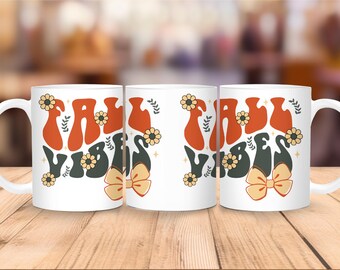 Coquette Fall Mug Wrap Fall Vibes 11oz, 15oz Mug Sublimation Wrap Digital Download ONLY Bow png Autumn Sublimation Coffee Cup Tea Cup Wrap
