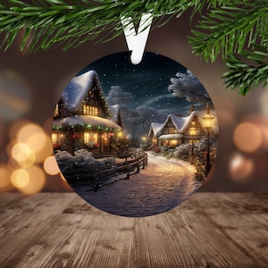 Christmas Village Ornament Sublimation PNG, Instant Digital Download Only, Christmas Round Ornament PNG, Christmas Town PNG
