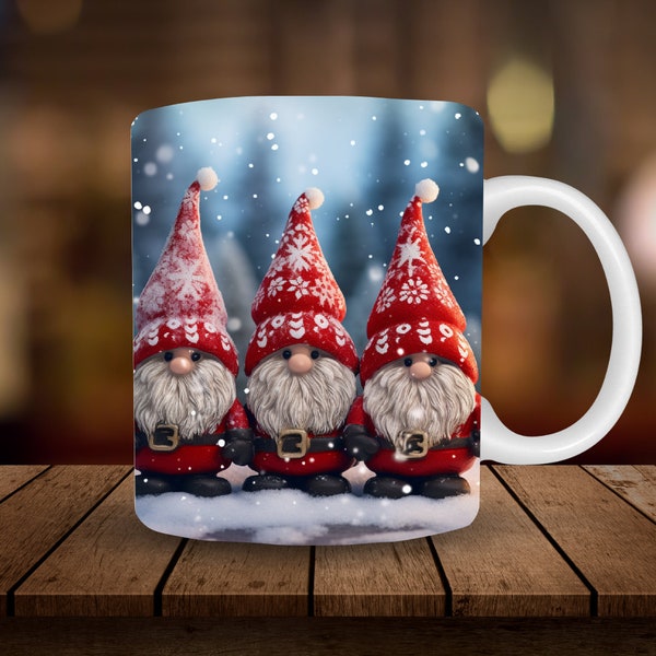 3D Christmas Gnomes 11oz & 15oz Mug Wrap Design 3D Mug Sublimation Wrap Digital Download ONLY Coffee Mug Design Christmas Sublimation Design