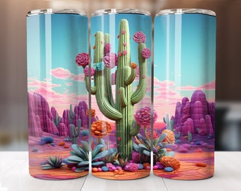 3D Desert Cactus Tumbler 20oz Skinny Sublimation Design Digital Download Only Flower Sublimation 20oz Straight Tumbler Wrap Succulent Flower