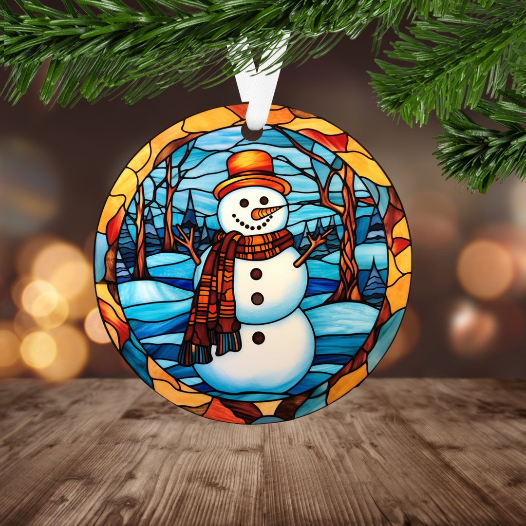 Stained Glass Snowman Ornament Sublimation PNG, Instant Digital ...