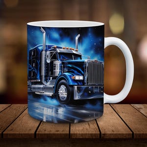 Design de envoltório de caneca semi caminhão 11 onças e 15 onças Envoltório de sublimação de caneca 3D Download digital SOMENTE Design de caneca de café Design de sublimação de caminhoneiro grande