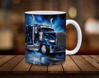 Semi Truck 11oz & 15oz Mug Wrap Design 3D Mug Sublimation Wrap Digital Download ONLY Coffee Mug Design Big Rig Trucker Sublimation Design