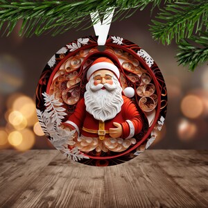 3D Santa Claus Ornament Sublimation PNG, Instant Digital Download Only, Christmas Round Ornament PNG 3D VIntage Santa PNG