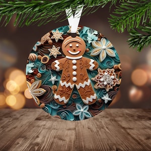 3D Gingerbread Man Ornament Sublimation PNG, Instant Digital Download Only, Christmas Round Ornament PNG, Christmas Gingerbread PNG