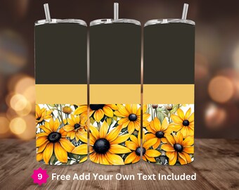 Boho Yellow Flower Tumbler Wrap Add Your Own Name 20oz Skinny Sublimation Design Digital Download ONLY 20oz Straight Tumbler Wrap PNG