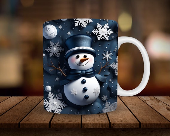 3D Blue Snowman Mug 11oz & 15oz Mug Wrap Design 3D Mug Sublimation Wrap Digital Download ONLY Coffee Mug Design Christmas Snowman Design