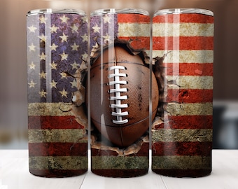 3D Football Breaking Flag 20 Unzen Skinny Tumbler Sublimationsdesign 20 Unzen Gerade Wrap PNG Digitaler Download Nur Football Saison Amerikanische Flagge