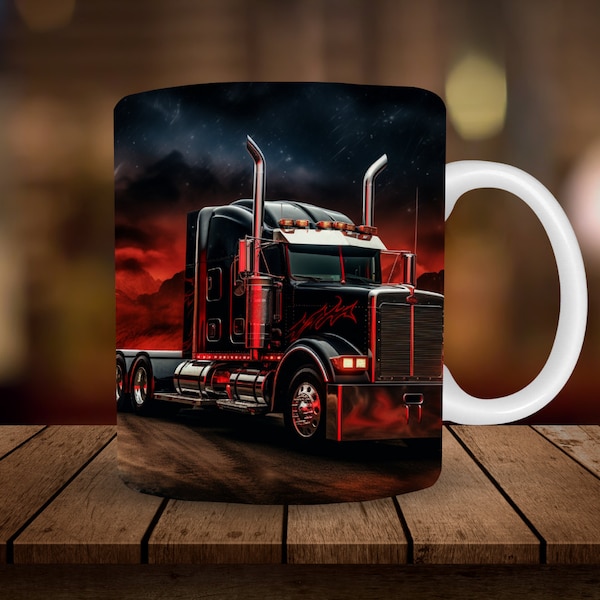 3D Semi Truck 11oz & 15oz Mug Wrap Design 3D Mug Sublimation Wrap Digital Download ONLY Coffee Mug Design Trucker Sublimation Design Trucker