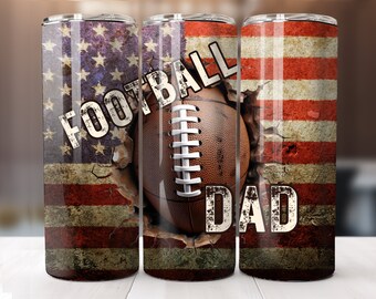 Football Dad Tumbler 20oz Skinny Sublimation Design Digital Download Only American Flag 20oz Straight Wrap PNG Football Season PNG