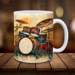 Drum Set Mug Sublimation 11oz, 15oz Mug Sublimation Wrap Digital Download ONLY Coffee Cup Tea Cup Wrap PNG Music Notes Gift for Drummer