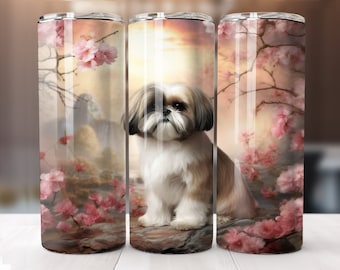 Envoltura para vaso de perro Shih Tzu de 20 oz, diseño delgado de sublimación, descarga digital instantánea, solo envoltura para vaso recto de 20 oz, vaso para perro PNG