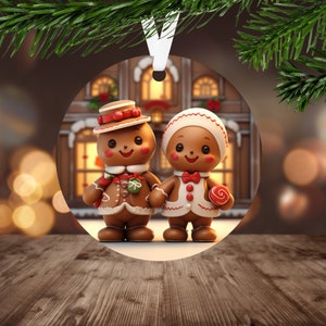 Gingerbread Couple Ornament Sublimation PNG Instant Digital Download ONLY Christmas Round Ornament PNG Christmas Gingerbread Family Ornament