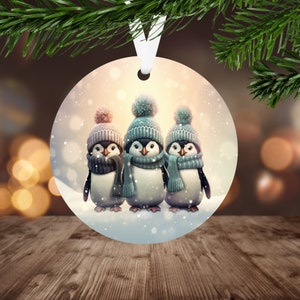 Drie kinderen familie ornament sublimatie Instant digitale download ALLEEN ronde kerstornament PNG pinguïn ornament PNG drie kinderen 2 bestanden