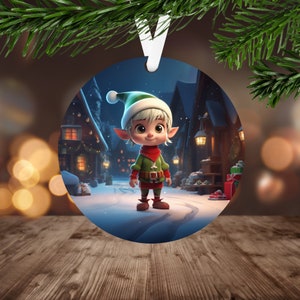 North Pole Elf Ornament Sublimation PNG, Digital Download ONLY, Christmas Round Ornament PNG, Cute Christmas Elf png Santa&#39;s Helper