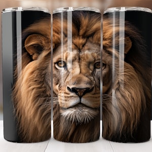 3D Lion King of the Jungle 20oz Skinny Tumbler Sublimation Design Digital Download Instant Download Animal PNG 20oz Straight Tumbler Wrap