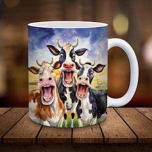 3 Crazy Cows Mug Sublimation, 3D Christmas 11oz, 15oz Mug Sublimation Wrap, Digital Download ONLY, Coffee Cup Tea Cup Wrap PNG