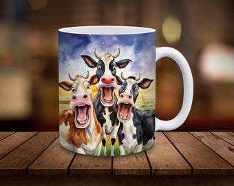 3 Crazy Cows Mug Sublimation, 3D Christmas 11oz, 15oz Mug Sublimation Wrap, Digital Download ONLY, Coffee Cup Tea Cup Wrap PNG