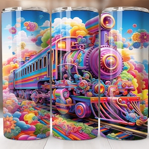 3D Colorful Fun Train 20 oz Straight Tumbler Sublimation Design Digital Download PNG Instant Digital Train Tumbler PNG Wrap Engineer PNG