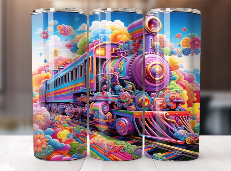 3D Colorful Fun Train 20 Oz Straight Tumbler Sublimation Design Digital ...
