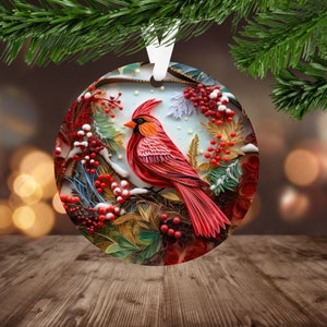 3D Cardinal Christmas Ornament Sublimation Design PNG Instant Digital Download ONLY Christmas Round Ornament PNG Bird Lover Ornament