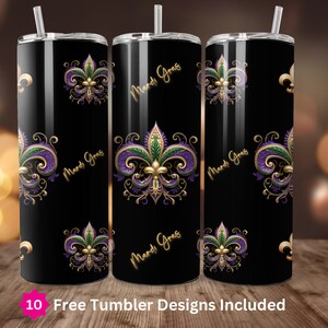 Mardi Gras Fleur De Lis Tumbler Wrap 20oz Straight Sublimation Design Digital Download ONLY 20oz Skinny Tumbler Wrap PNG Mardi Gras Party