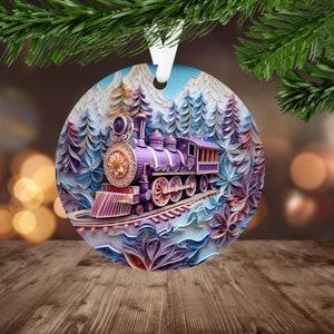 3D Christmas Train Ornament Sublimation PNG Instant Digital Download Only Christmas Round Ornament PNG Vintage Train Ornament PNG
