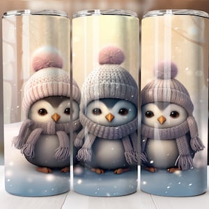 Cute Penguins Tumbler Sublimation, 20oz Skinny Sublimation Design, Digital Download ONLY, 20oz Straight Wrap PNG, Pastel Christmas Penguins
