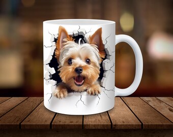 3D Yorkshire Terrier Mug Wrap Yorkie 11oz, 15oz Mug Sublimation Wrap Digital Download ONLY Coffee Cup Tea Cup Wrap PNG Dog Mom Gift Dog Dad