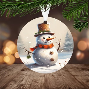 Vintage Snowman Christmas Ornament Sublimation PNG, Instant Digital Download Only, Christmas Round Ornament PNG, Christmas Snowman PNG