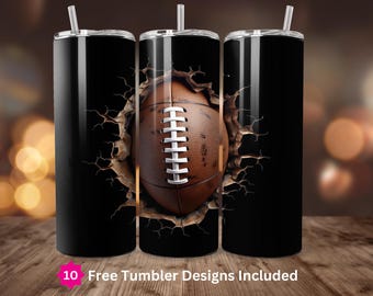 3D Fußball Durchbruch Tumbler Wrap 20 Unzen Skinny Sublimation PNG Digitaler Download NUR 20 Unzen Gerade Tumbler Wrap Fußball-Saison Spieltag