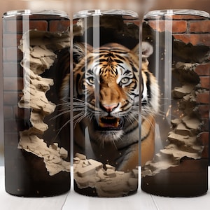3D Tiger Breaking Through Wall 20 oz Skinny Tumbler Sublimation Design Instant Download 20oz Straight Tumbler Digital Download Bengal Tiger