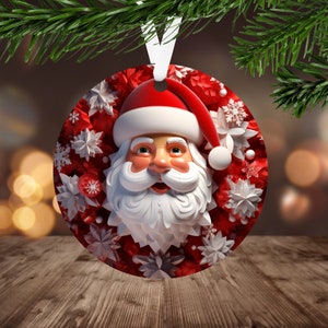 3Dサンタクロースオーナメント昇華PNG、インスタントデジタルダウンロードのみ、クリスマスラウンドオーナメントPNG、3DサンタPNG