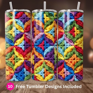 3D Crochet Tumbler Wrap 20oz Skinny Tumbler Sublimation Design Digital Download ONLY 20oz Straight Tumbler Wrap PNG Crochet Afghan Tumbler