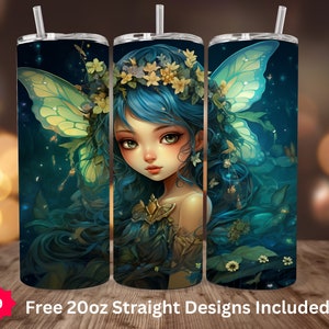 Whimsical Fairy Tumbler Sublimation PNG, 20oz Skinny Tumbler Design, Digital Download Only, 20 oz Straight Wrap, Neon Garden Fairy