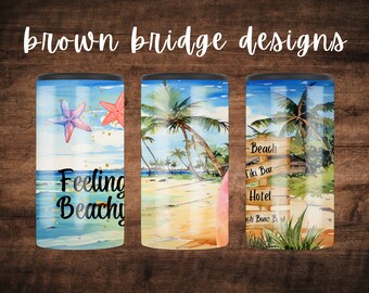 Feeling Beachy 4 in 1 Can Cooler Sublimation Wrap Design PNG Beach Fun Sublimation 4in1 Can Cooler Holder PNG Tropical Scene Beach Vibes