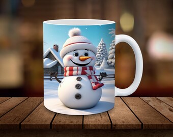 Niedlicher Schneemann Becher Wrap 11 Unzen, 15 Unzen Becher Sublimation Wrap Digitaler Download NUR Kaffeetasse Teetasse Wrap PNG Weihnachtstasse Geschenk Schneemann PNG Wrap