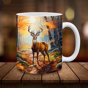 Deer in the Woods Mug Wrap 11oz, 15oz Mug Sublimation Wrap Digital Download ONLY Coffee Cup Tea Cup Wrap PNG Deer Hunter Gift Fall PNG