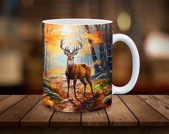Deer in the Woods Mug Wrap 11oz, 15oz Mug Sublimation Wrap Digital Download ONLY Coffee Cup Tea Cup Wrap PNG Deer Hunter Gift Fall PNG